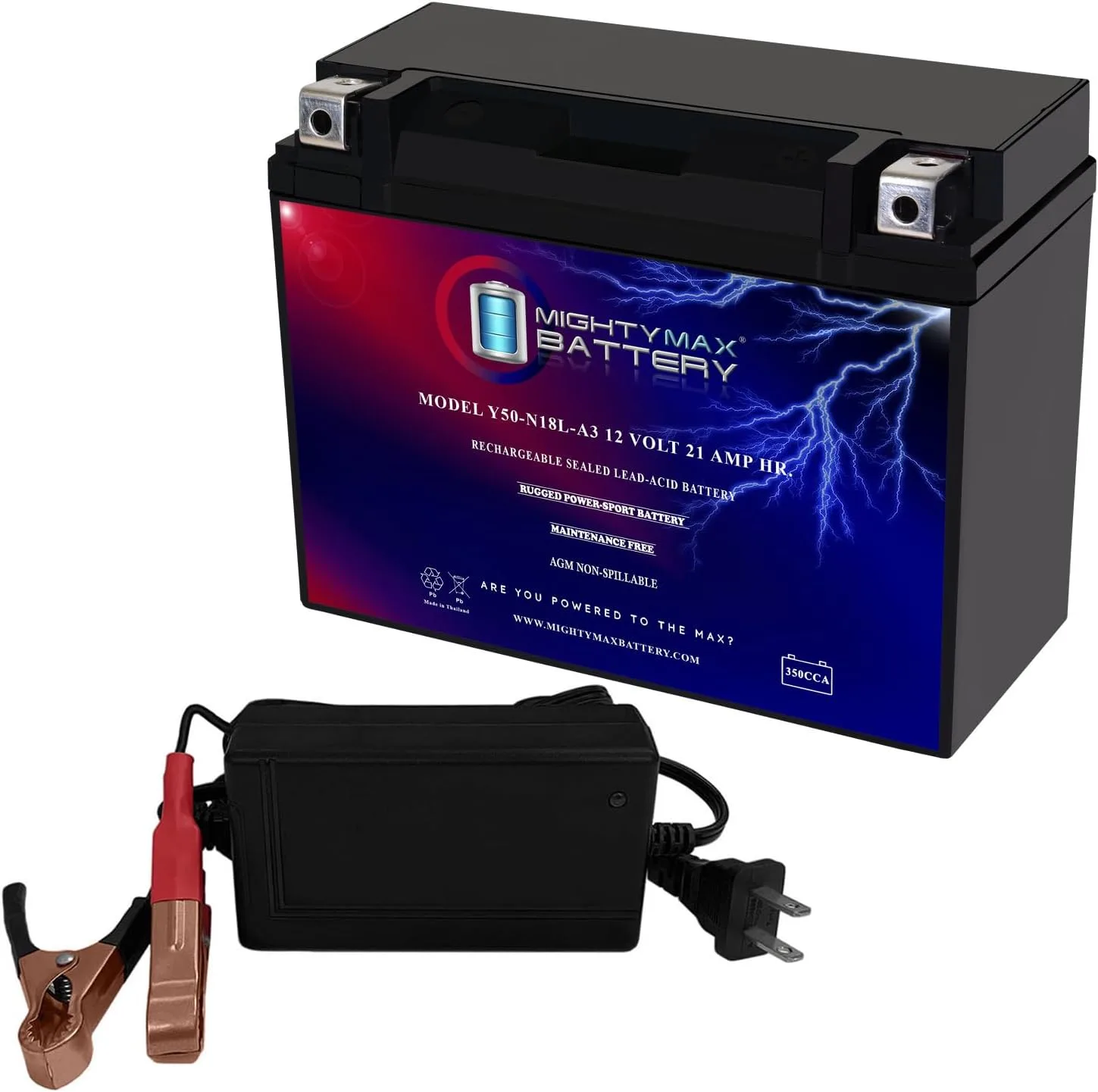 Mighty Max Y50-N18L-A3 Battery and 12V 4A Charger for 2007 Arctic Cat T660 Turbo