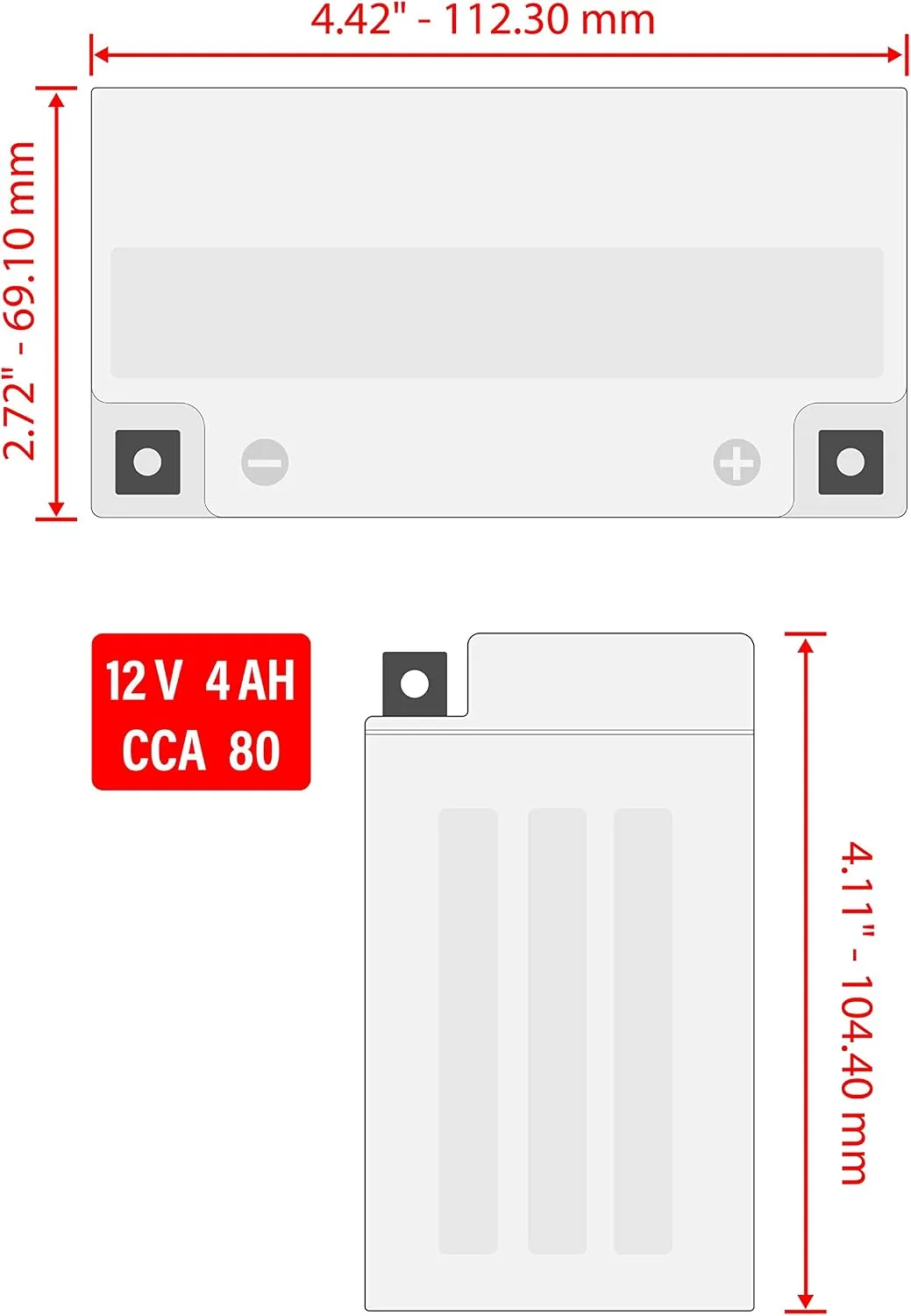 Caltric BA101/35 12V AGM Powersports Battery image 2