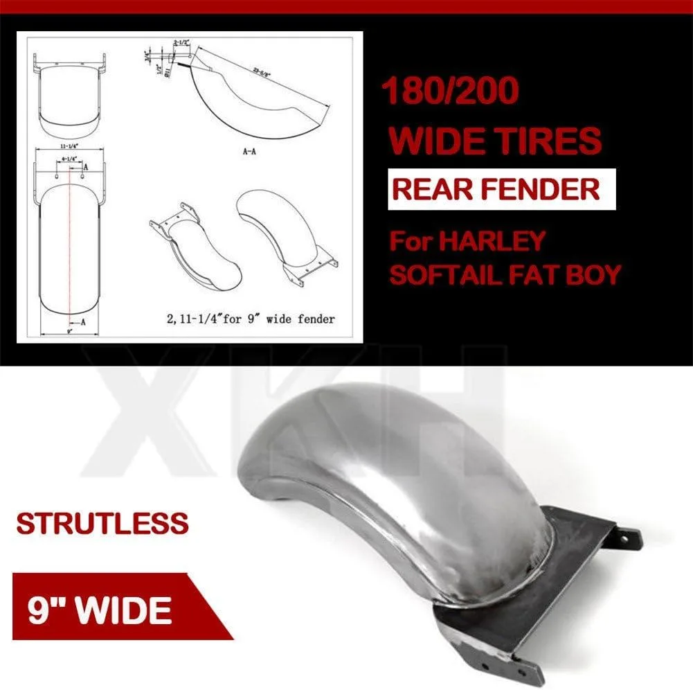 XKH-MOTO 9-Inch Rear Custom Fender XKH-N-003-Raw2 for Harley-Davidson Softail Fat Boy image 2