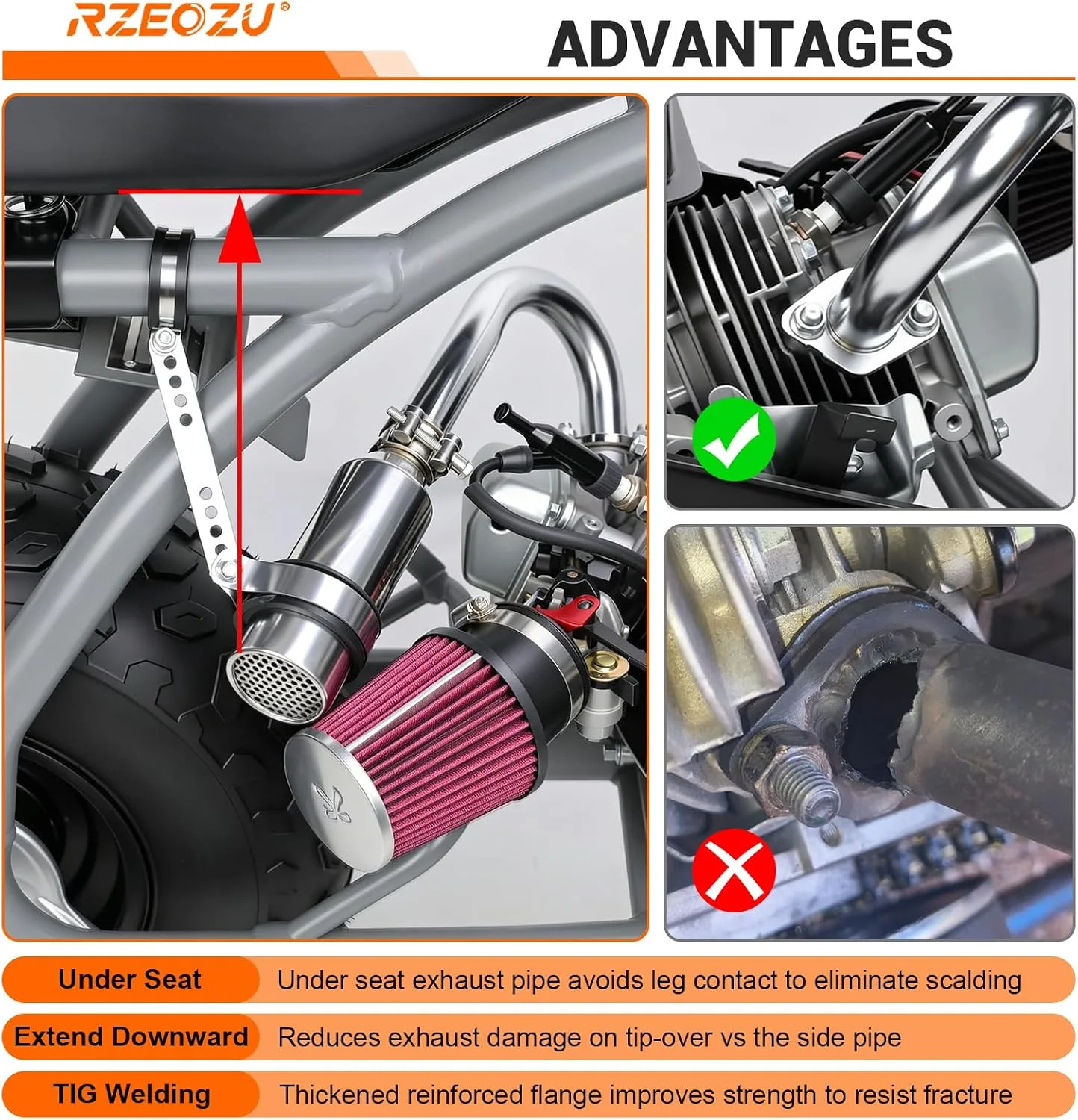 RZEOZU Right-Side Mini Bike Exhaust Pipe & Muffler RO-PQG-XYQ-SR-RT image 2