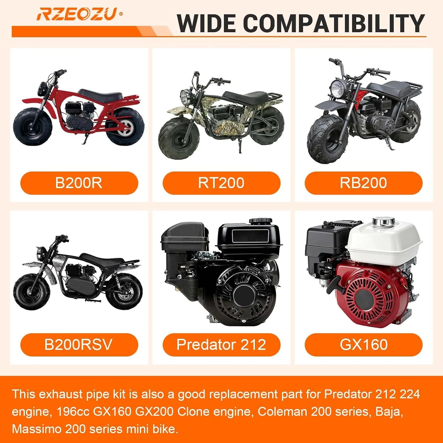 RZEOZU Right-Side Mini Bike Exhaust Pipe & Muffler RO-PQG-XYQ-SR-RT image 4