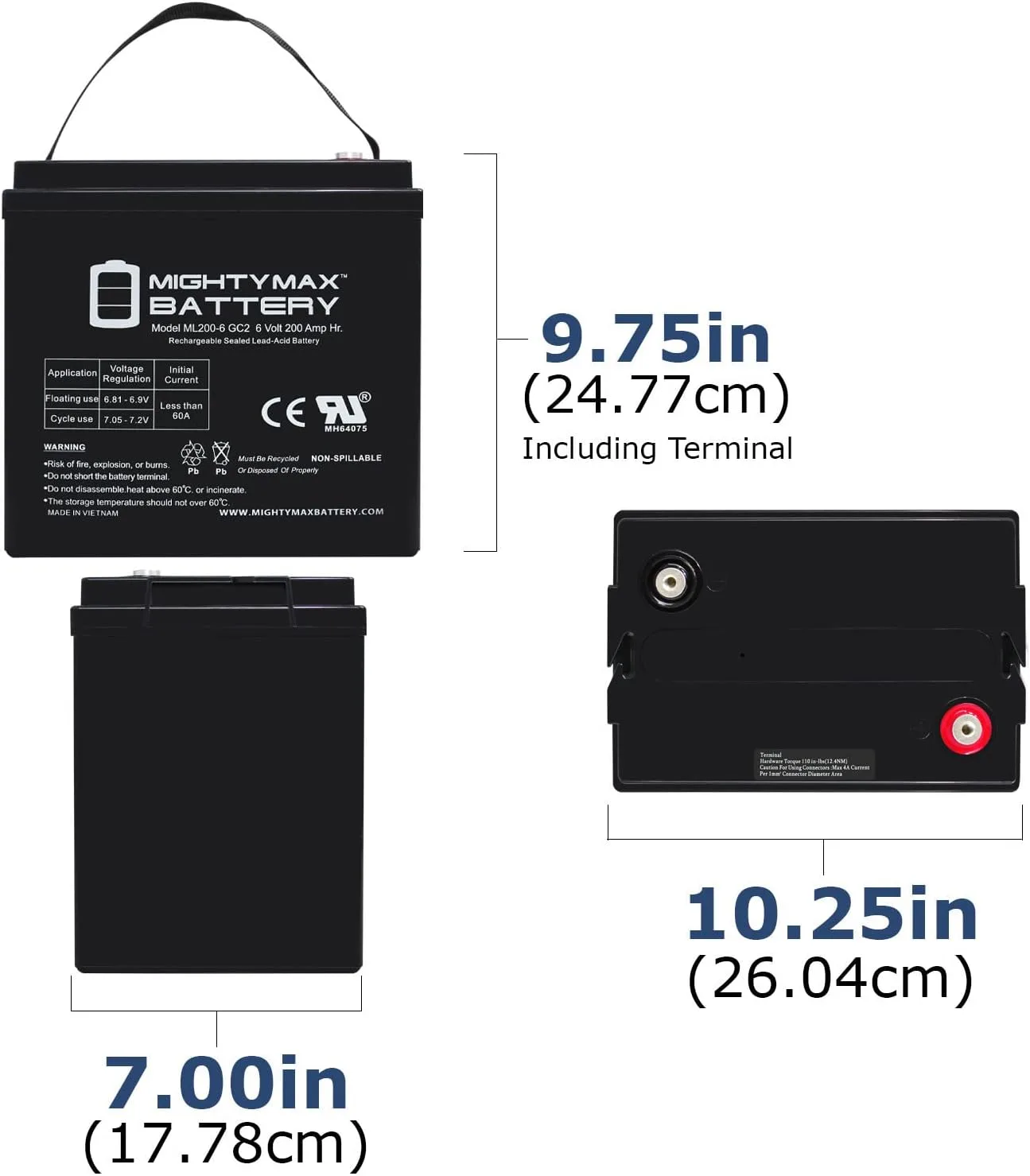 Mighty Max Battery 6V 200Ah Battery ML200-6GC249 for Club Car Carryall 500 image 2