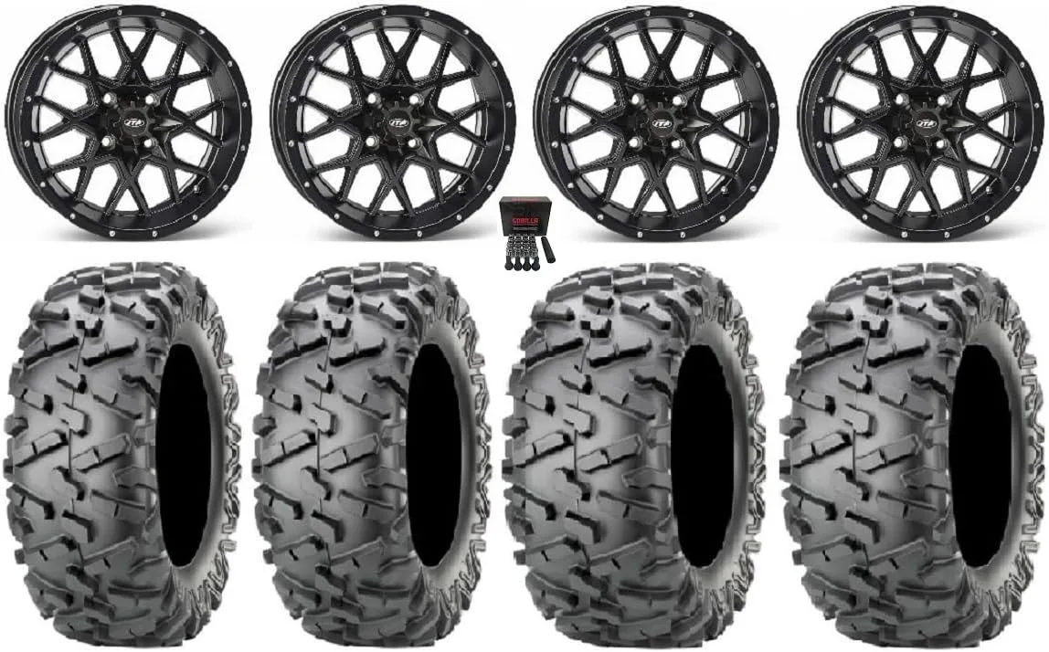 Bundle - 9 Items: ITP Hurricane 14" Wheels Black 27" BigHorn 2.0 Tires [4x137 Bolt Pattern 10mmx1.25 Lug Kit]