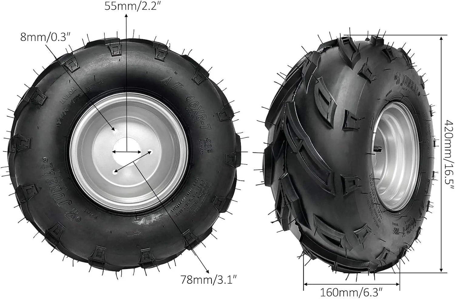 Kemblawolf 16x8-7 ATV/UTV Wheel and Tire Kit with Rear Hubs image 2