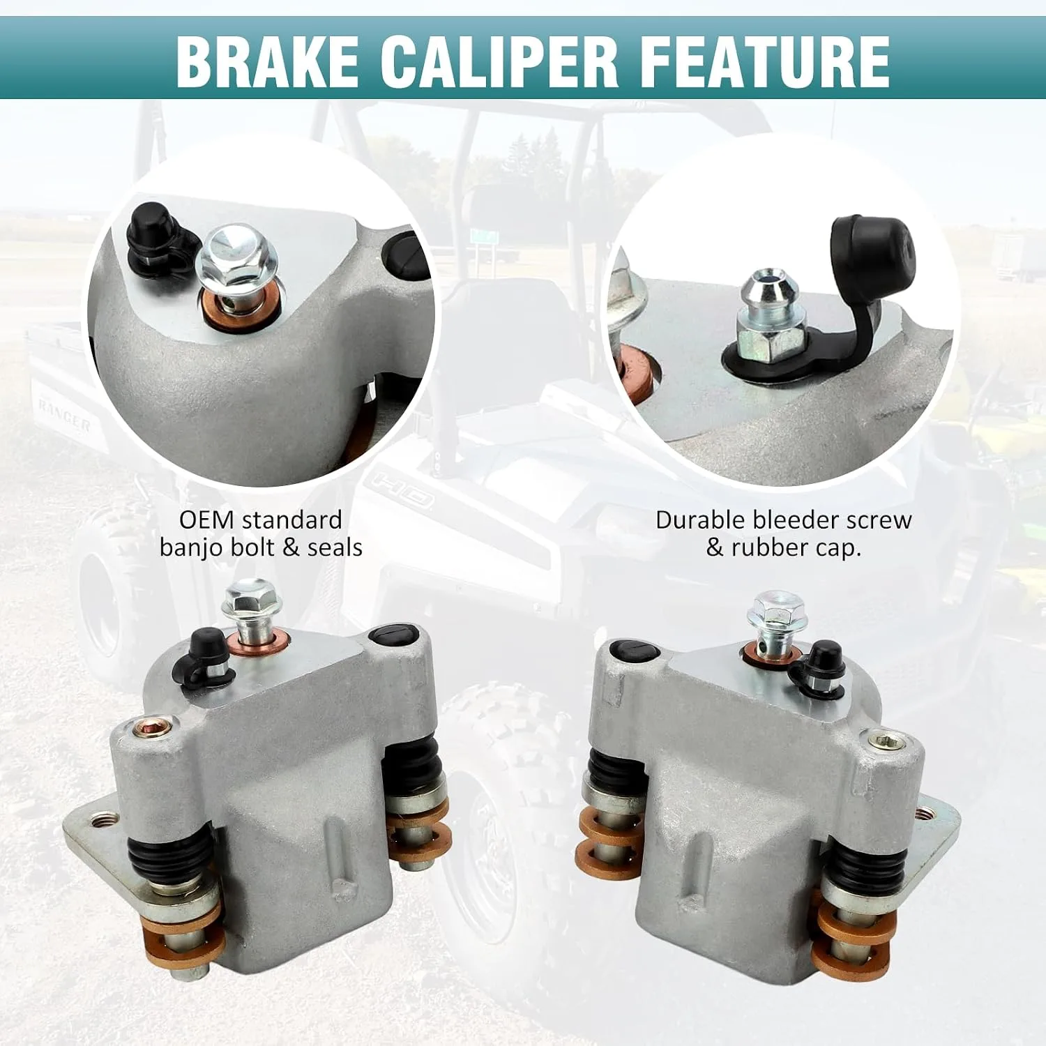 M MATI Rear Brake Caliper Assemblies with Pads 1910825 1910826 for Polaris Ranger 500/700 image 3
