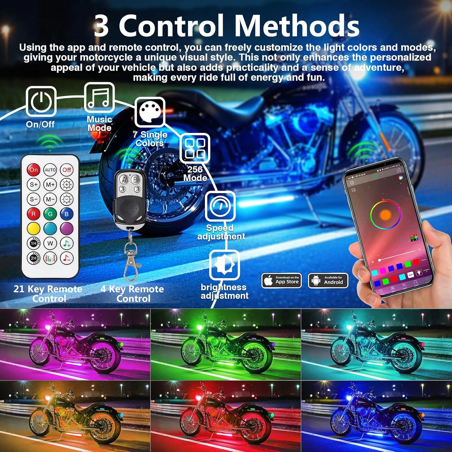 TDE Explorer.Lighting 8-Piece RGB+IC Motorcycle LED Underglow Kit image 2
