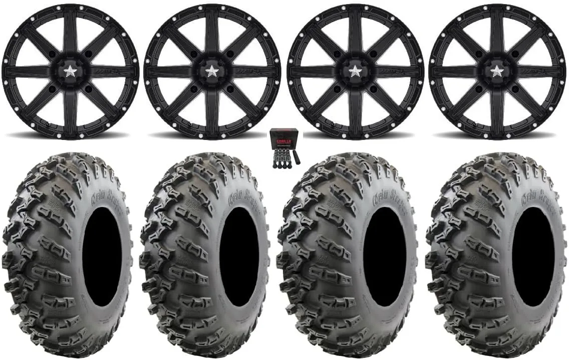 MSA M33 Clutch 12x7 ATV Wheels and GBC Grim Reaper Tires Bundle