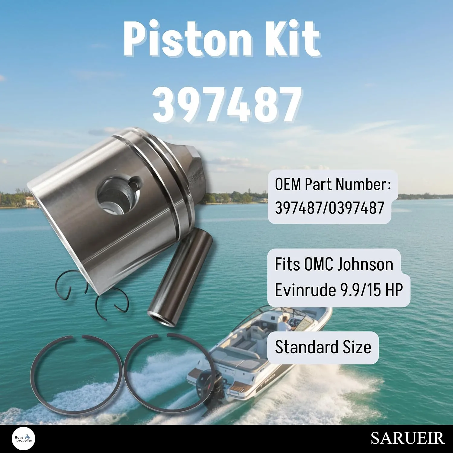 Asaki 397487 Standard Piston Kit for Johnson Evinrude J10 J15 E10 E15 image 2